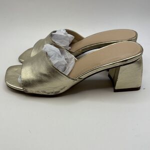 FARYL by Farylrobin Womens Size 7.5 Pip Gold Metallic Sandals Leather Block Heel